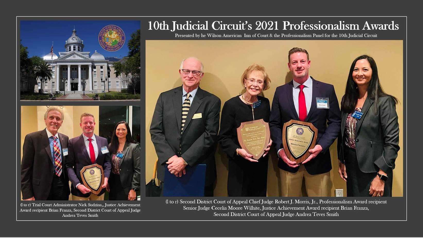 Senior Judge Cecelia Moore Wilhite and Brian Franza receiving their awards