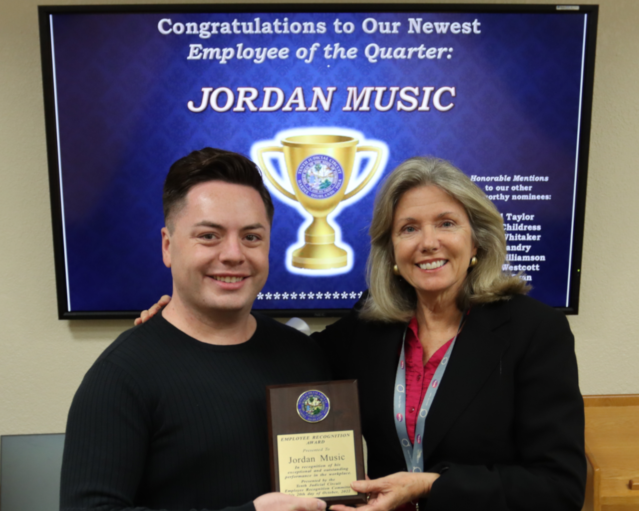 Employee of the Quarter Winner - Jordan Music