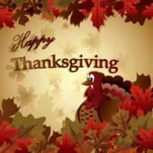 Fall leaves surrounding "Happy Thanksgiving" message